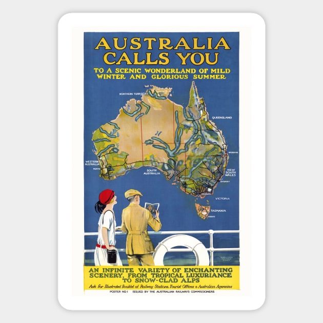 Australia Calls You Vintage Poster 1924 Sticker by vintagetreasure